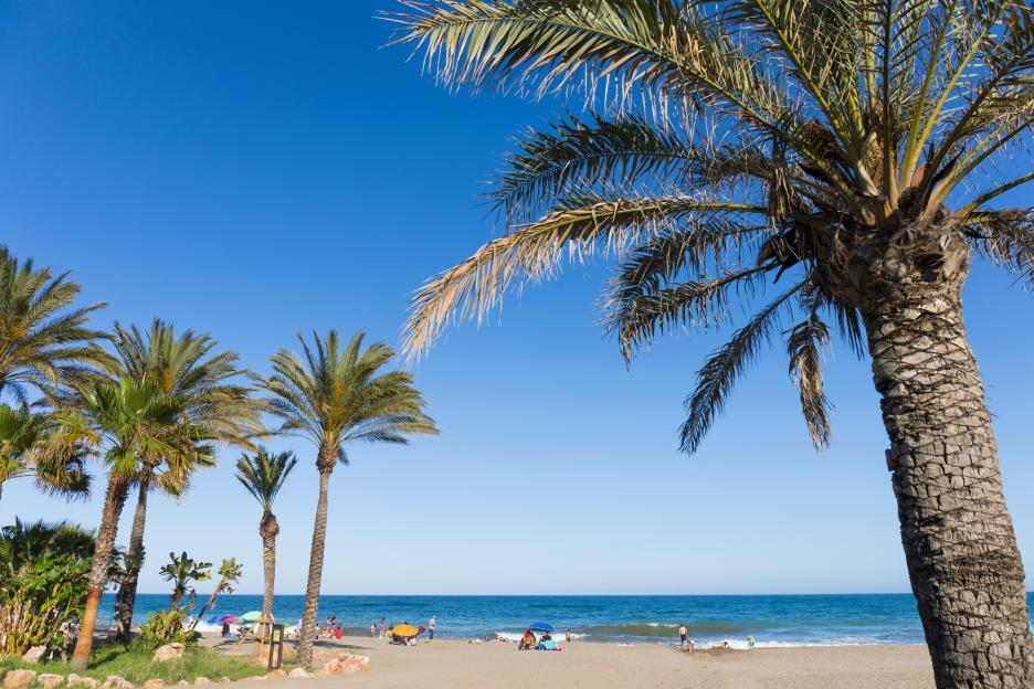 El Bombo beach, La Cala de Mijas, Costa del Sol, Malaga Province, Andalusia, southern Spain.
