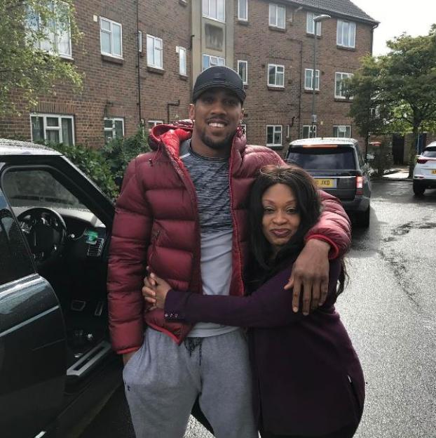 Anthony Joshua with his Mum Yeta Odusanya who has rushed to his bedside to help him recover.