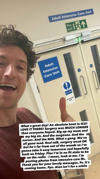 A smiling man gives a thumbs up outside the Adult Intensive Care Unit.