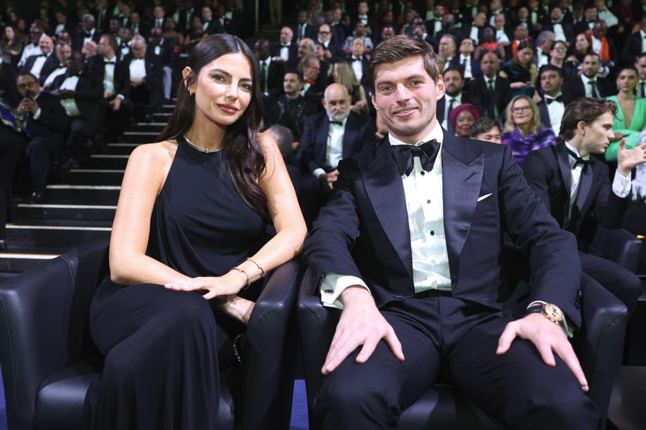 Max Verstappen and Kelly Piquet pose for a photograph at the FIA Awards 2024.