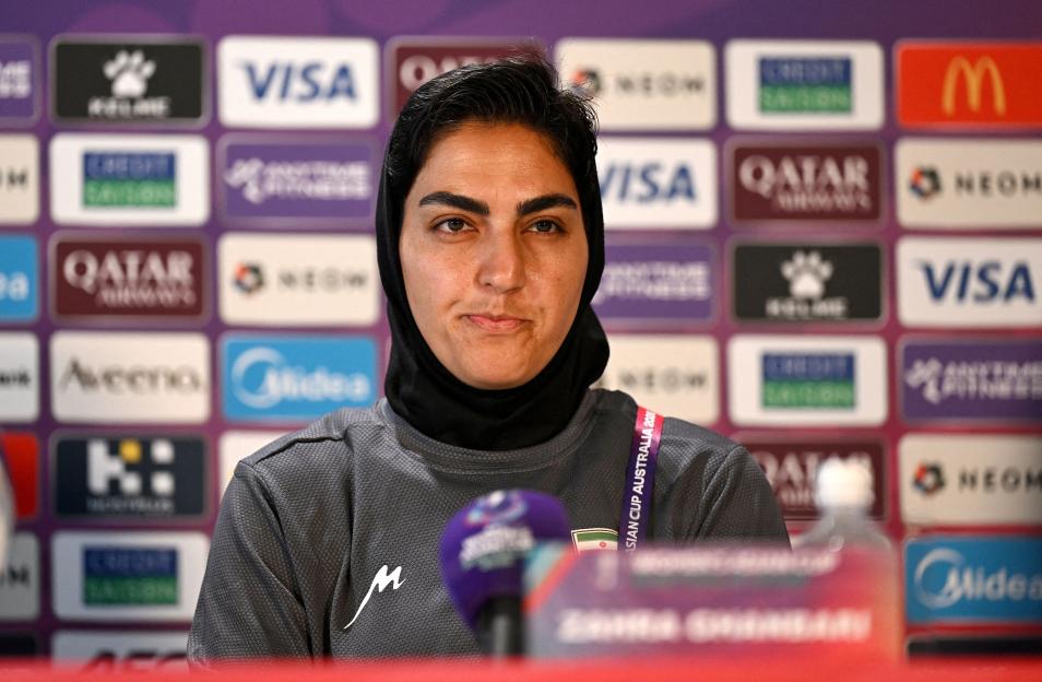 Iranian Women's national soccer team captain Zahra Ghanbari looks on during the Women's Asian Cup Iran press conference at Robina Stadium on the Gold Coast