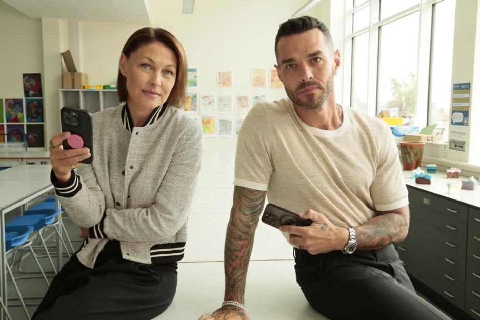 Undated handout photo issued by Channel 4 of Emma and Matt Willis who will front a new TV show which will see them along with pupils give up their smartphones completely for a total of 21 days. The Channel 4 documentary series, titled Swiped: The School That Banned Smartphones, will work with the Year 8 students from The Stanway School in Colchester. Issue date: Tuesday September 10, 2024. PA Photo. See PA story SHOWBIZ Smartphones. Photo credit should read: BOLDPRINT Studios/Channel 4/PA Wire NOTE TO EDITORS: This handout photo may only be used in for editorial reporting purposes for the contemporaneous illustration of events, things or the people in the image or facts mentioned in the caption. Reuse of the picture may require further permission from the copyright holder.