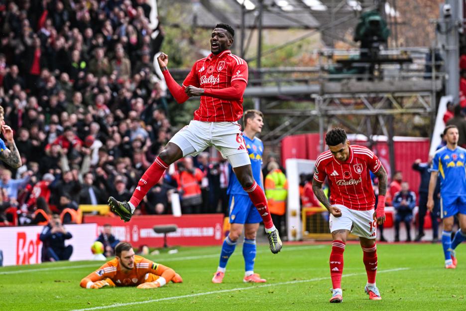 Ibrahim Sangare of Nottingham Forest celebrates after scoring in the 15th minute.