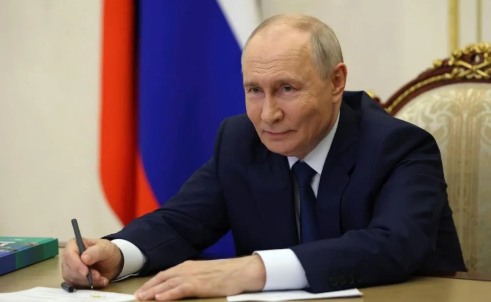 Moscow, Russia. 18 September, 2026. Russian President Vladimir Putin, takes part via remote video ceremony commissioning new gasification from the Kremlin, September 18, 2026 in Moscow, Russia. The social gasification program provides for free gas li