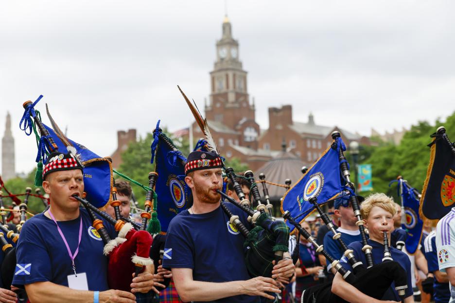 The Scotland fans Tartan Army march to support their team during the 2026 FIFA World Cup
