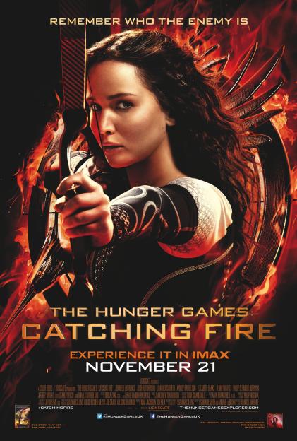 Movie poster for The Hunger Games: Catching Fire, featuring Katniss Everdeen with a bow and arrow.
