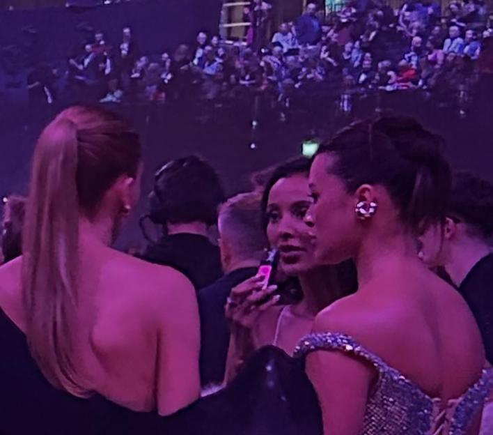 Maya Jama Stuns at the Brits, Caught with a Pink Vape Backstage!
