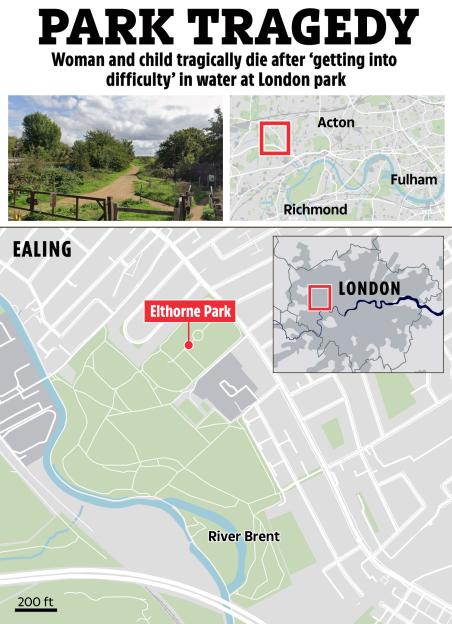 Collage of a park entrance and maps of Elthorne Park and London.