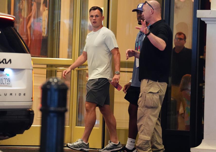 Scotland's Lawrence Shankland leaving the team hotel in Charlotte, North Carolina.