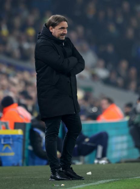 Daniel Farke, manager of Leeds United, on the sidelines during the match.