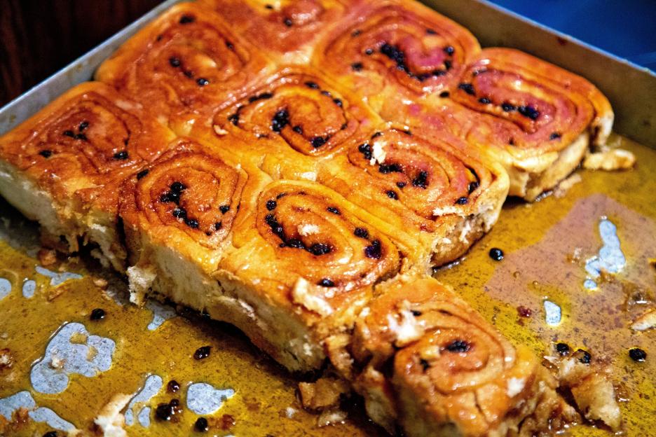 Chelsea buns at Fitzbillies Cafe, Cambridge, UK