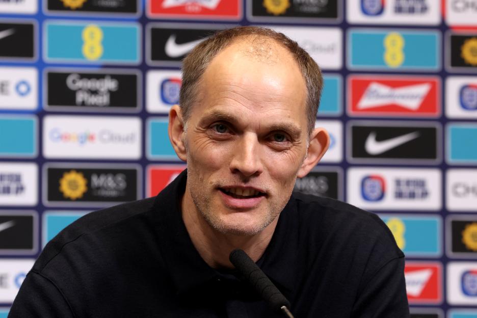 Thomas Tuchel, Head Coach of England, speaks to the media during a press conference.
