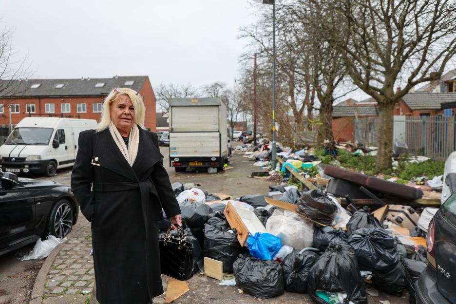 Pile of bin bags and rubbish on Palace Road in Bordesley Green Birmingham with the ongoing bin strike causing Christmas rubbish collection disruption.