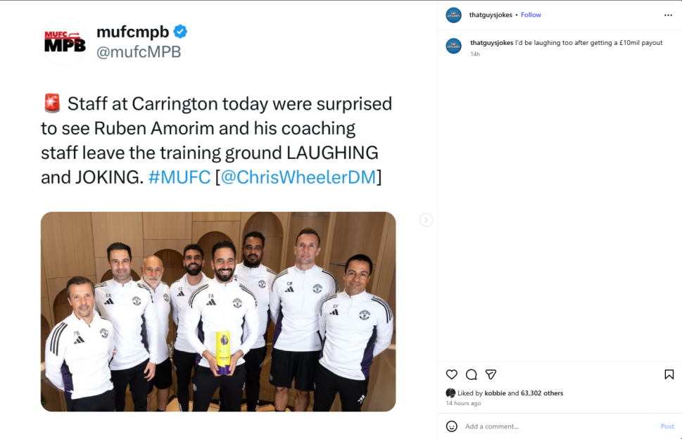 Photo of Ruben Amorim and his coaching staff smiling while one holds a gold-colored award.