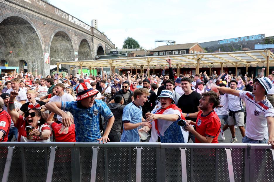 England football fans cheering at Luna Springs in Birmingham, during the England v DR Congo World Cup 2026 match.