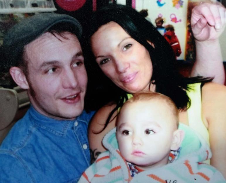 Blake Fielder-Civil with Sarah Aspin and baby jack on a prison visit.