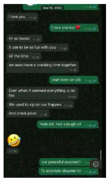 Text messages between Sindija Virse and Gabriele Trinkunaite.