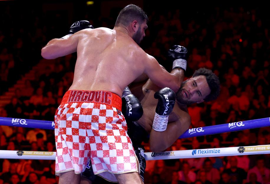 Filip Hrgovic punching Moses Itauma during their IBF World Heavyweight Title fight.
