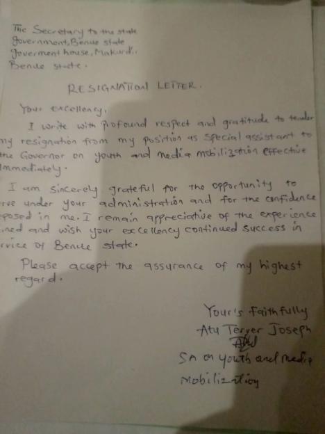 'Breaking: Gov. Alia's Aide Resigns Just Hours After Meeting with SGF Akume'