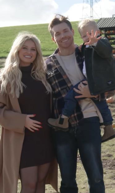 Amy Hart and Sam Rason announcing their second pregnancy with their son.
