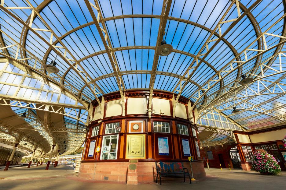 Restored 1903 railway station at Wemyss Bay, Renfrewshire, Scotland, UK. restoration took place in 1994