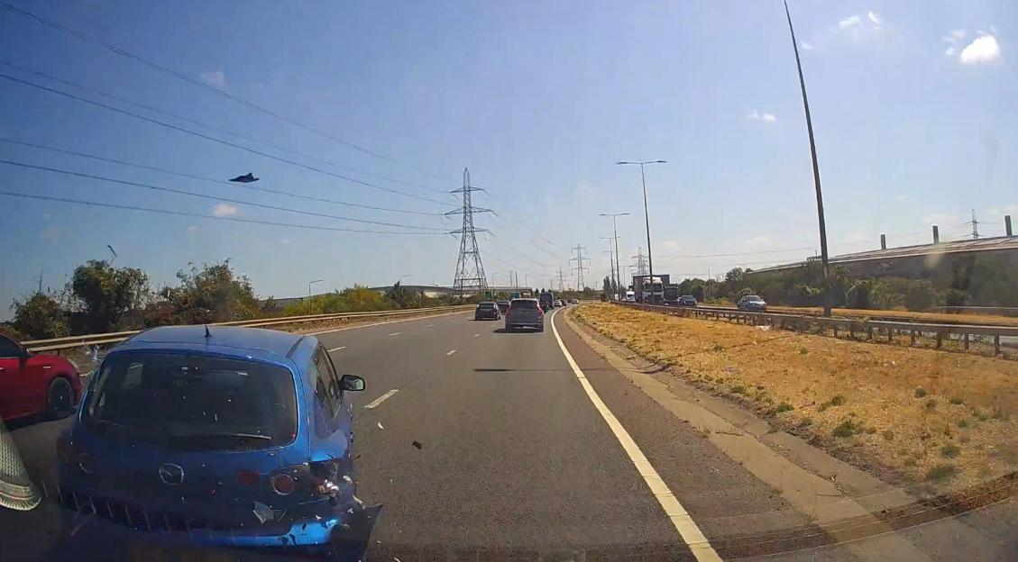 Car rolls onto roof after two vehicles collide on A13 - leaving three hospitalised