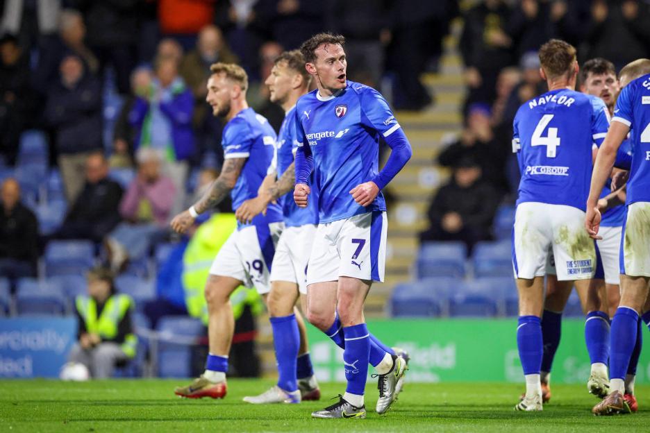 Chesterfield forward Liam Mandeville (7) scores a GOAL 1-0 and celebrates during the Chesterfield v Grimsby Town EFL Sky Bet League Two match at the SMH Group Stadium, Chesterfield, England on 14 April 2026 Credit: Phil Duncan/Every Second Media