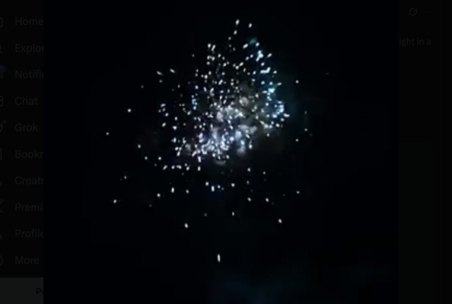 A firework explosion illuminates the night sky.