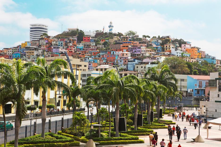 Colourful houses in the Las Penas district, historical centre, Cerro Santa Ana, Guayaquil, Guayas Province, Ecuador