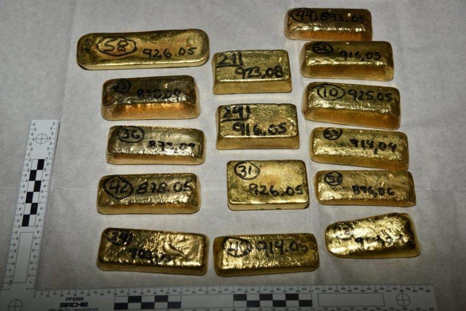 Gold bars seized as part of a money laundering investigation.