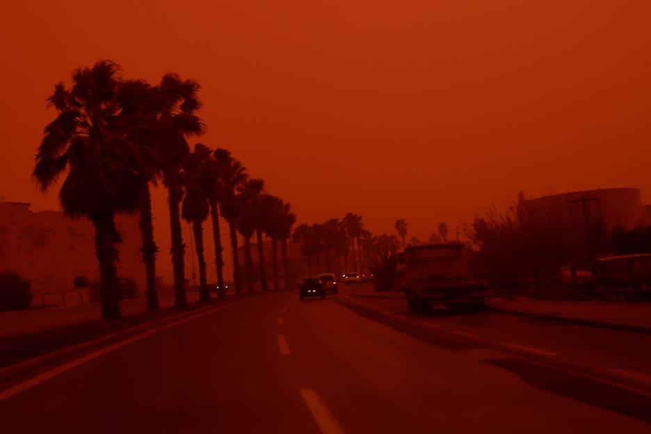 African dust covered the city of Heraklion on Crete Island causing low visibility