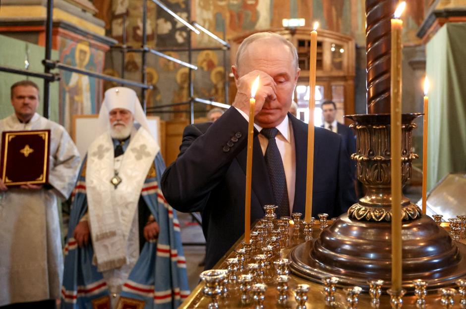 Russian President Vladimir Putin visits Archangel Cathedral of the Kremlin