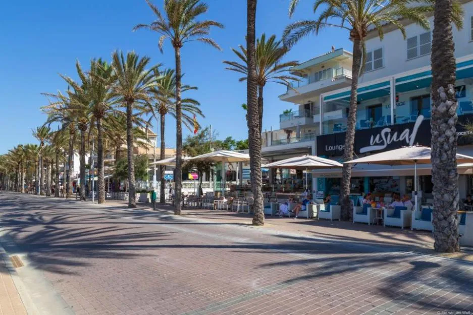 Beach resort Playa de Palma with the promenade on Mallorca in Spain.