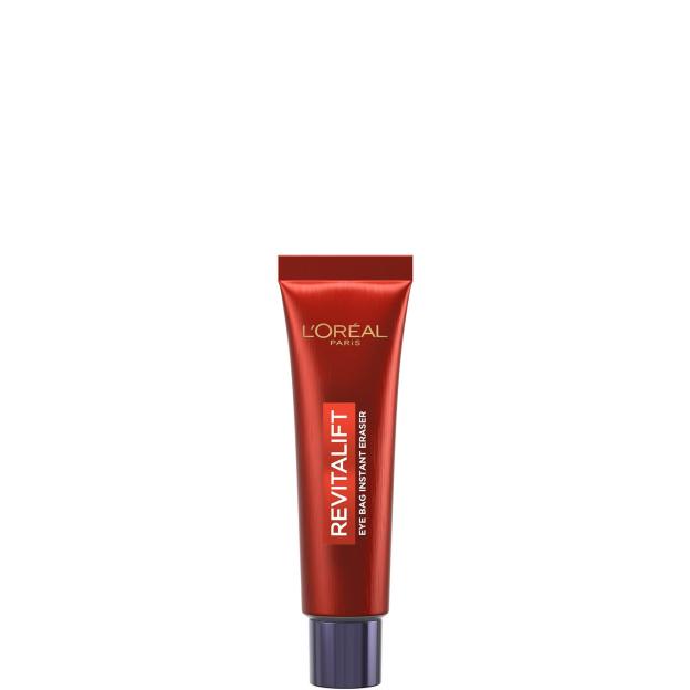 A red L'Oreal Paris Revitalift Eye Bag Instant Eraser tube.