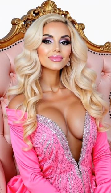 Marcela Iglesias wearing a pink sequined dress.