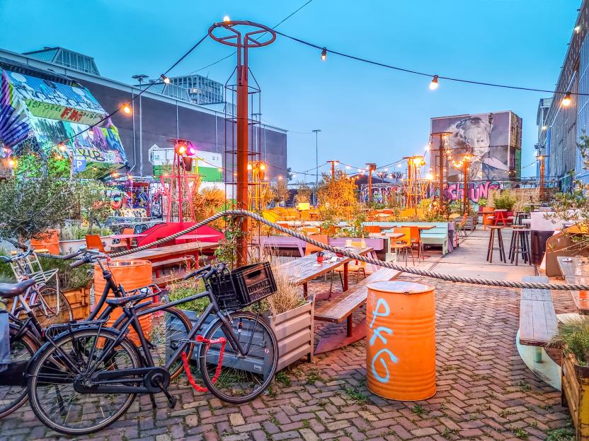 Bicybles by a bar in the NDSM Amsterdam