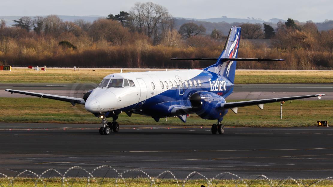 Eastern Airways British Aerospace Jetstream 41 taxiing at Manchester Airport.