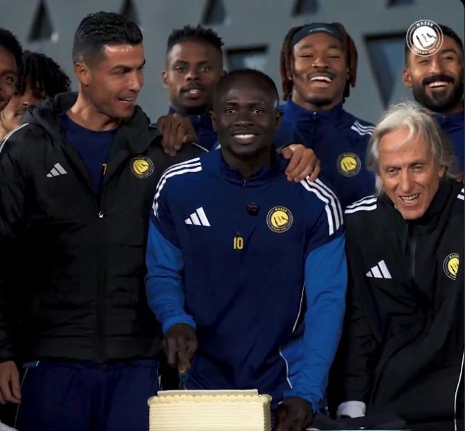 Cristiano Ronaldo Celebrates Sadio Mane's AFCON Victory with a Special Cake for Al-Nassr Squad