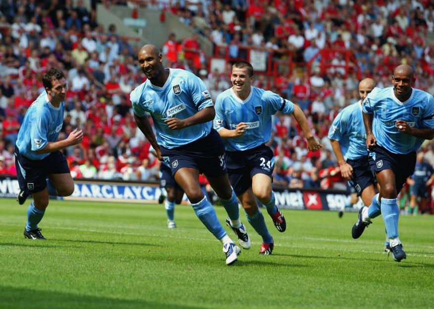 Nicolas Anelka of Manchester City celebrates scoring the opening goal
