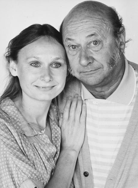 Donald Pleasence and his daughter Angela posing for a photo.