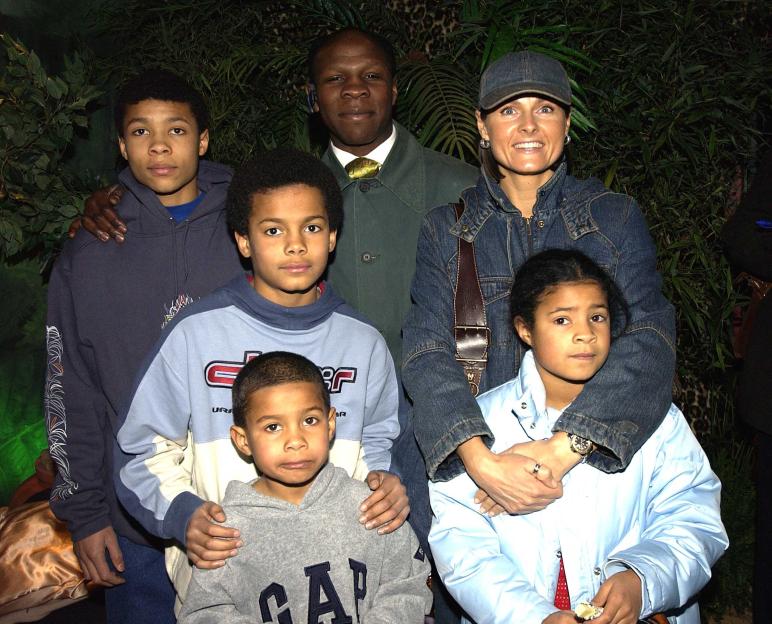 Chris and Karron Eubank with their children at 'The Wild Thornberrys' premiere.