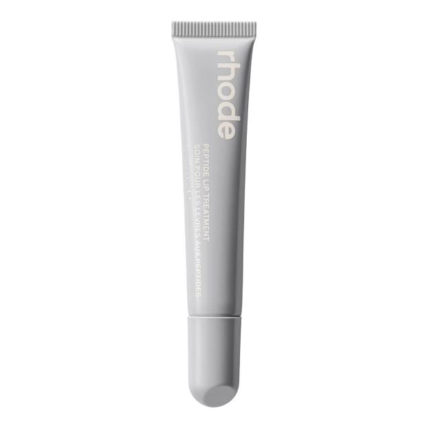 Rhode Peptide Lip Treatment, a gray tube with white text.