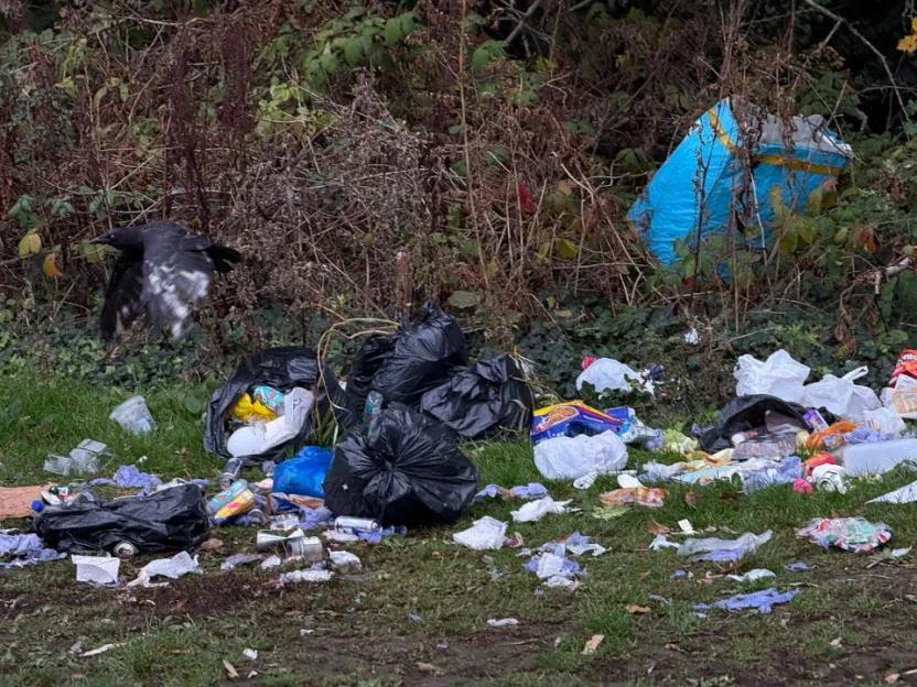 W8media..Travellers leave lots of mess behind in Finchley north London much to the anger of the locals after they return to the park following last years illegal encampment..20/10/2026.