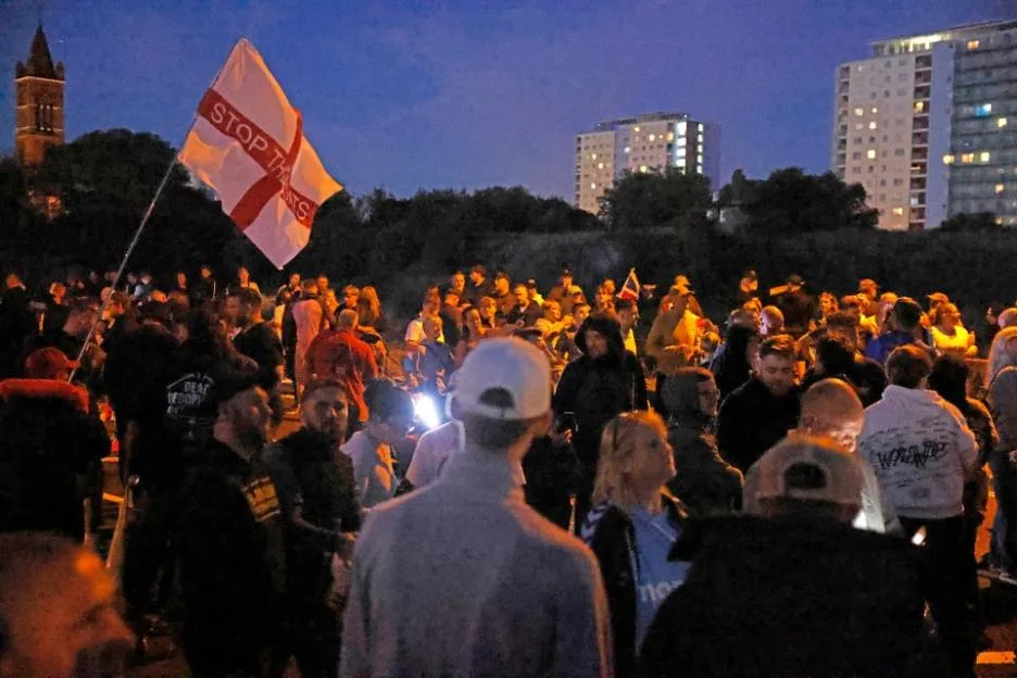 Demonstrators during an anti-migrant protest in Gosport.