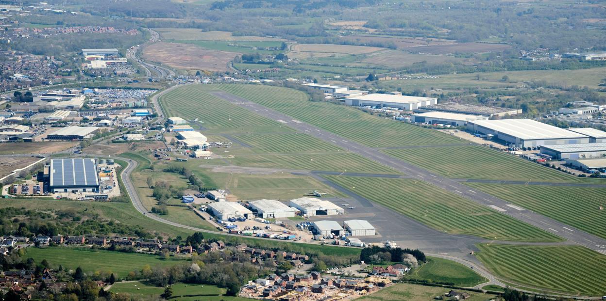 An aerial view of Coventry Airport, West Midlands, England, UK