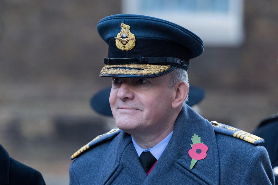 Chief of Defence Staff, Air Chief Marshal Sir Richard Knighton, in uniform with a poppy pinned to his lapel.