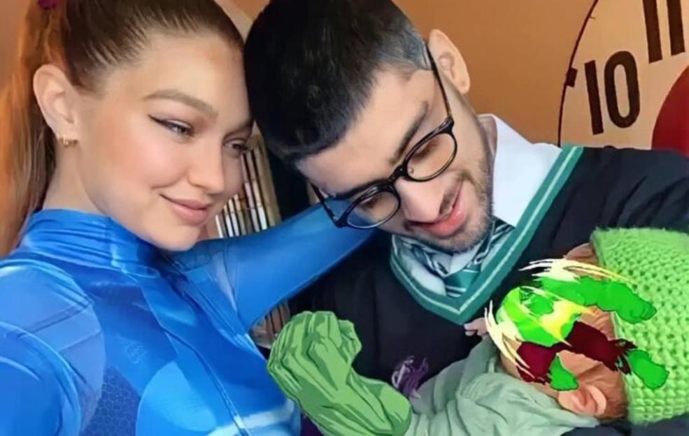 Gigi Hadid, Zayn Malik, and daughter Khai, dressed in costumes for Halloween.