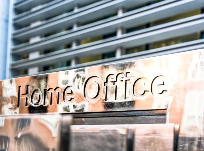 Sign outside the entrance to the UK government's Home Office department.