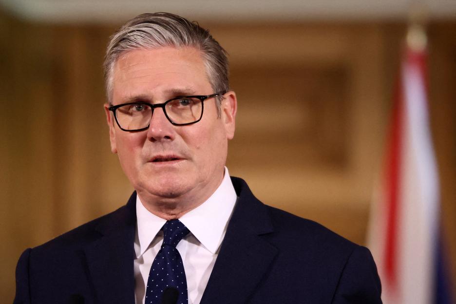 Britain's Prime Minister Keir Starmer giving a statement at 10 Downing Street.