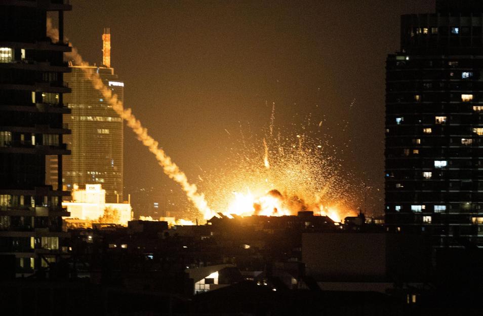 (260301) -- TEL AVIV, March 1, 2026 (Xinhua) -- This photo taken on Feb. 28, 2026 shows an explosion in downtown Tel Aviv, Israel. The United States and Israel on Saturday launched "major combat operations" against Iran, claiming that the country's S